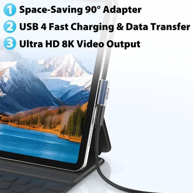 Alt view image 2 of 7 - USB C Right Angle Adapter PD 240W for Thunderbolt 4/3, Right Angle 90 Degree USB C Male to Female Extender 40Gbps Data USB4.0 L Shape Connector with 8K@60Hz Video for iPad, MacBook, 2-Pack