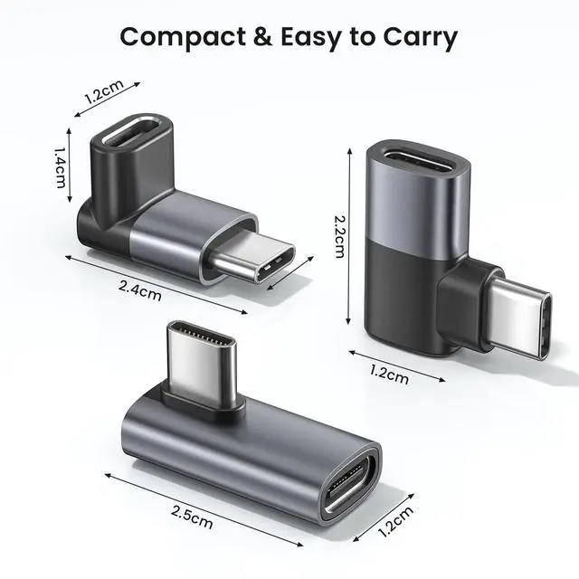Alt view image 2 of 7 - USB C 90 Degree Adapter 3Pack,PD 100W 40Gbps Right Angle Extender,Type C Male to Female Connector,Thunderbolt 4 3 Extension Converter for iPhone 17e,MacBook Pro,Steam Deck,Switch,Laptop