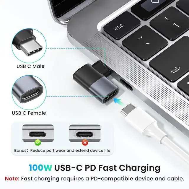 Alt view image 4 of 7 - USB C 90 Degree Adapter 3Pack,PD 100W 40Gbps Right Angle Extender,Type C Male to Female Connector,Thunderbolt 4 3 Extension Converter for iPhone 17e,MacBook Pro,Steam Deck,Switch,Laptop