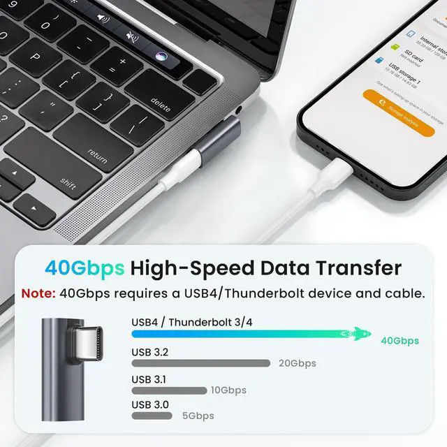 Alt view image 5 of 7 - USB C 90 Degree Adapter 3Pack,PD 100W 40Gbps Right Angle Extender,Type C Male to Female Connector,Thunderbolt 4 3 Extension Converter for iPhone 17e,MacBook Pro,Steam Deck,Switch,Laptop