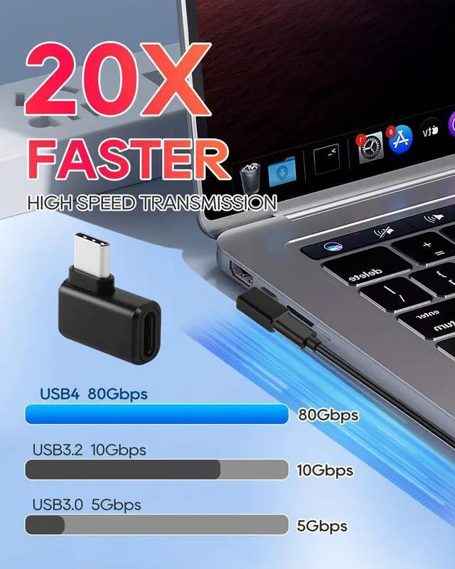 Alt view image 2 of 7 - USB C Right Angle Adapter, 240W 40Gbps USBC 90 Degree Adapter Male to Female, 8K@60Hz Type C Extender Adapters for Laptop Tablet Cell Phone
