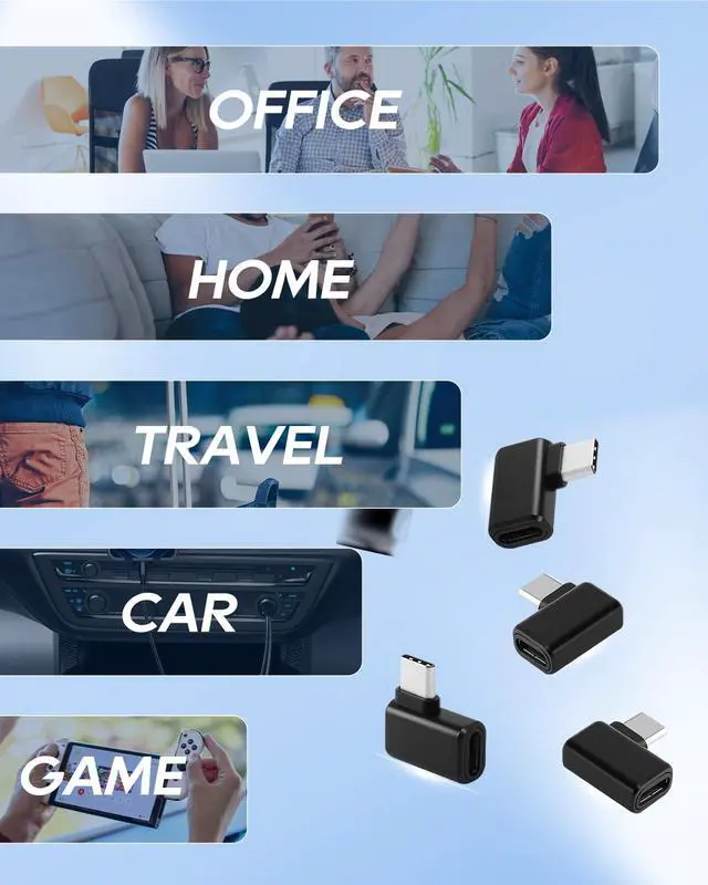Alt view image 7 of 7 - USB C Right Angle Adapter, 240W 40Gbps USBC 90 Degree Adapter Male to Female, 8K@60Hz Type C Extender Adapters for Laptop Tablet Cell Phone