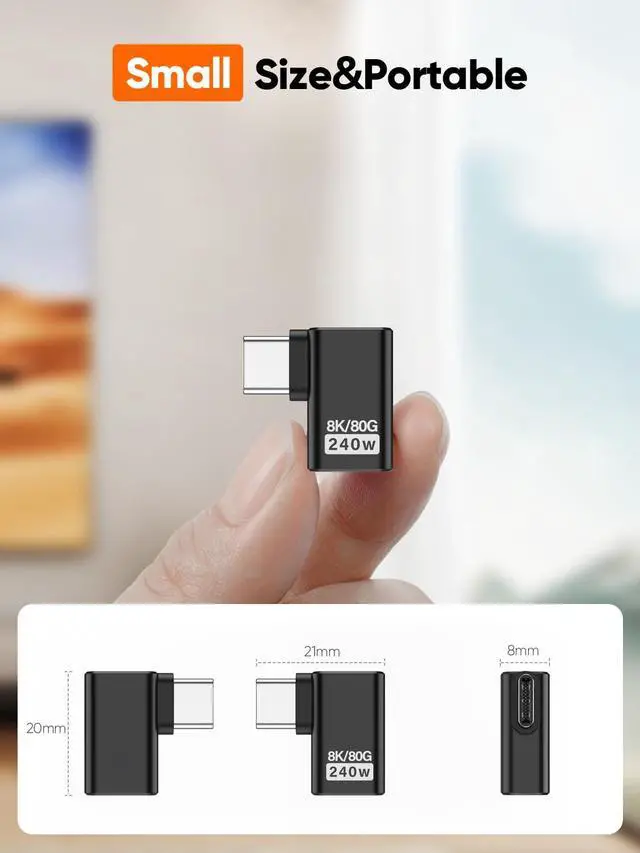 Alt view image 6 of 7 - Right Angle USB C Adapter 2 Pack, USB C Male to Female 90 Degree Adapter 80Gbps 240W Compatible with Thunderbolt 4, USB 4, Notebook, PC, Tablet, Phone and More, Right Angle