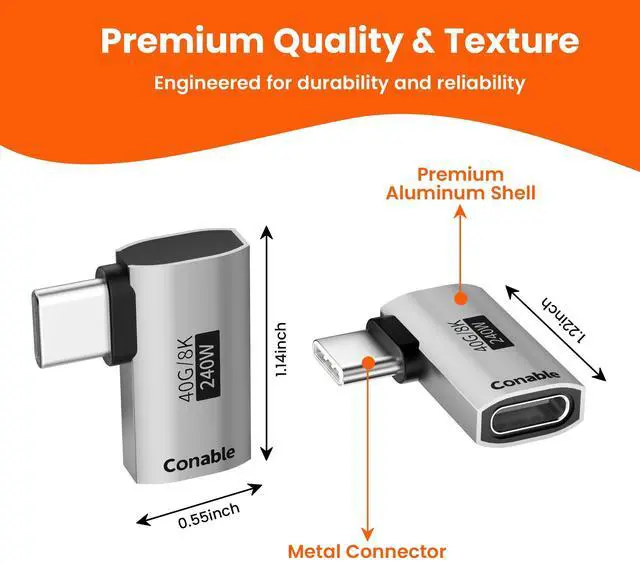 Alt view image 3 of 6 - Flat Right Angle USB C Adapter, Supports 8K@60Hz, 240W Fast Charging, 40Gbps Data Transfer, 90 Degree USB C Adapter, Compatible with Thunderbolt 4, iPhone 17, Steam Deck, ROG Ally, MacBook, Switch 2
