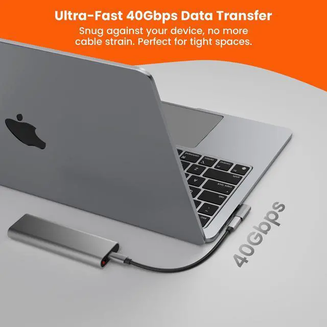 Alt view image 5 of 6 - Flat Right Angle USB C Adapter, Supports 8K@60Hz, 240W Fast Charging, 40Gbps Data Transfer, 90 Degree USB C Adapter, Compatible with Thunderbolt 4, iPhone 17, Steam Deck, ROG Ally, MacBook, Switch 2