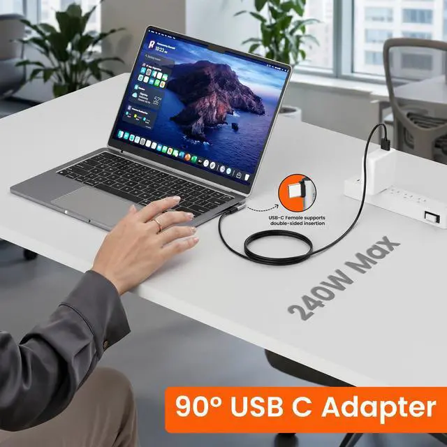 Alt view image 6 of 6 - Flat Right Angle USB C Adapter, Supports 8K@60Hz, 240W Fast Charging, 40Gbps Data Transfer, 90 Degree USB C Adapter, Compatible with Thunderbolt 4, iPhone 17, Steam Deck, ROG Ally, MacBook, Switch 2