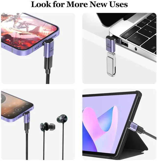 Alt view image 6 of 7 - 4 Pack 90 Degree USB-C Male to Female Adapter, Right Angle 100W Type-C Adapter Extender for Steam Deck, ROG Ally, Switch 2, Notebook Computers, Thunderbolt 4, Tablet and Mobile Phones