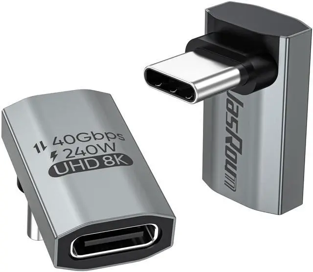 Main image of 90 Degree USB C Adapter 2Pack, 40Gbps/8K@60HZ/240W Thunderbolt 4 Right Angle Type C Male to Female Adapter Extender USB4 Kit Compatible with Steam Deck, Switch 2, ROG Ally, Laptop, Docking, Quest 3