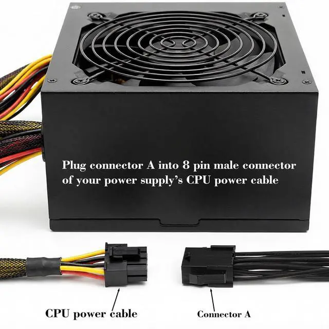 Alt view image 6 of 7 - EPS 12V 8 Pin Female to ATX 8 Pin and 4 Pins Male Power Extension, 11.8 Inch EPS 12V CPU Power Adapter Extension for Motherboard, Black