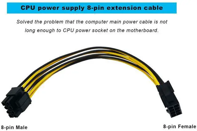 Alt view image 2 of 5 - 8 Pin CPU Power Cable/Adapter (8 Inch, 18AWG), (4+4) Pin Male to 8Pin Female ATX 12V Connector Internal Power Extension Cable