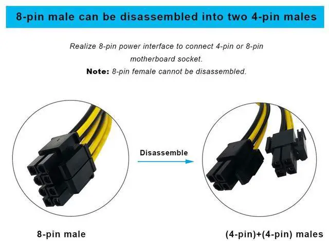 Alt view image 4 of 5 - 8 Pin CPU Power Cable/Adapter (8 Inch, 18AWG), (4+4) Pin Male to 8Pin Female ATX 12V Connector Internal Power Extension Cable