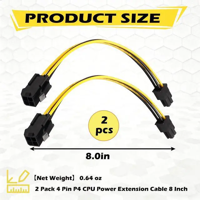Alt view image 2 of 7 - (2 Pack) 4 Pin P4 CPU Power Extension Cable 8 Inch