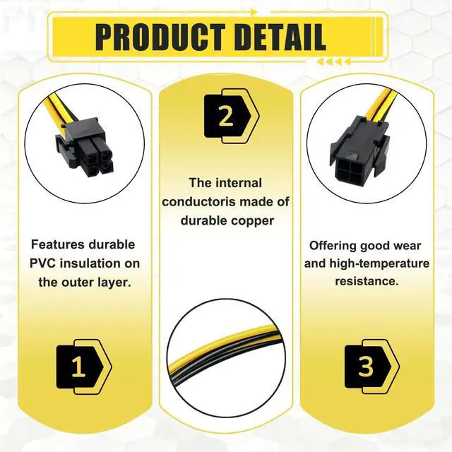 Alt view image 3 of 7 - (2 Pack) 4 Pin P4 CPU Power Extension Cable 8 Inch