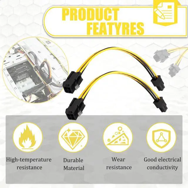 Alt view image 5 of 7 - (2 Pack) 4 Pin P4 CPU Power Extension Cable 8 Inch