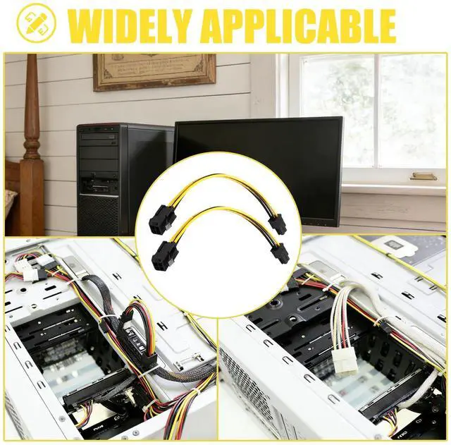 Alt view image 7 of 7 - (2 Pack) 4 Pin P4 CPU Power Extension Cable 8 Inch