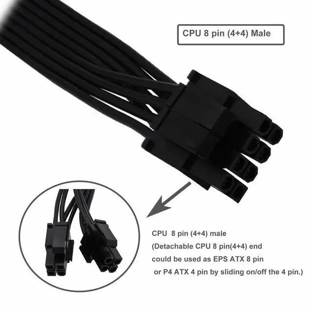 Alt view image 2 of 6 - CPU 8 Pin Extension Cable CPU 8-Pin Female to 8 (4+4) Pin Male EPS 12V Extension for Motherboard (Not PCIe VGA) 33 inch (84 cm)