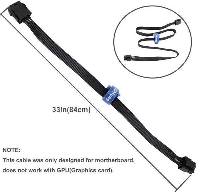 Alt view image 5 of 6 - CPU 8 Pin Extension Cable CPU 8-Pin Female to 8 (4+4) Pin Male EPS 12V Extension for Motherboard (Not PCIe VGA) 33 inch (84 cm)