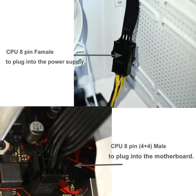 Alt view image 6 of 6 - CPU 8 Pin Extension Cable CPU 8-Pin Female to 8 (4+4) Pin Male EPS 12V Extension for Motherboard (Not PCIe VGA) 33 inch (84 cm)