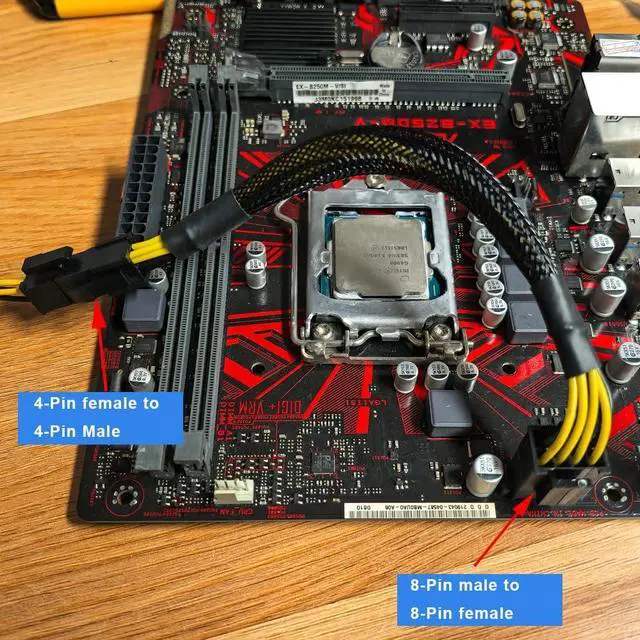 Alt view image 7 of 7 - 4 Pin to 8 Pin CPU Power Cable/Adapter (8 Inch, 18AWG), 4 Pin Female to 8 Pin (4+4) Male Connector, ATX 12V Internal Power Extension Cable