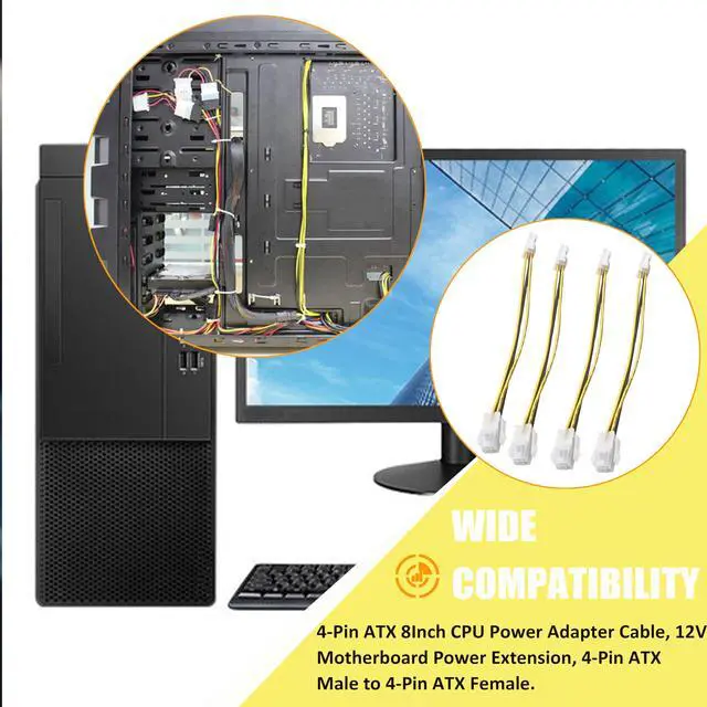 Alt view image 4 of 7 - (4 Pack) 8Inch 4-Pin ATX CPU Power Adapter Cable, 12V Motherboard Power Extension Cable, Male to Female Connector, Easy to Install