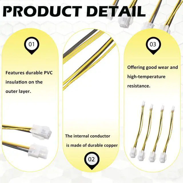 Alt view image 3 of 7 - (4 Pack) 8Inch 4-Pin ATX CPU Power Adapter Cable, 12V Motherboard Power Extension Cable, Male to Female Connector, Easy to Install