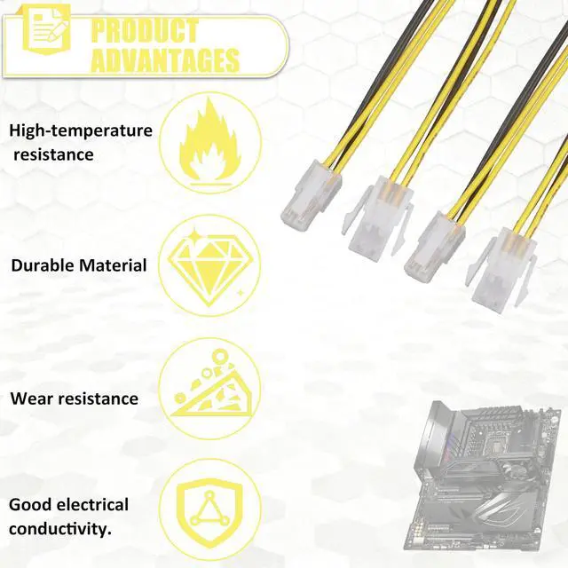 Alt view image 5 of 7 - (4 Pack) 8Inch 4-Pin ATX CPU Power Adapter Cable, 12V Motherboard Power Extension Cable, Male to Female Connector, Easy to Install