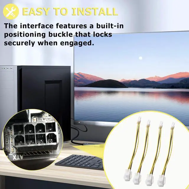 Alt view image 6 of 7 - (4 Pack) 8Inch 4-Pin ATX CPU Power Adapter Cable, 12V Motherboard Power Extension Cable, Male to Female Connector, Easy to Install
