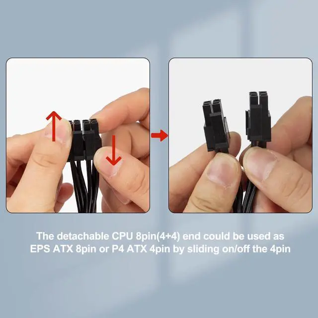 Alt view image 4 of 7 - PSU 8-Pin Male to CPU 8 Pin (4+4 Removable) Plug EPS-12V Motherboard Power Adapter Cable for MSI MAG A850GL A750GL & MPG A850G A1000G Modular Power Supplies, Sheathed Cable - 65 cm