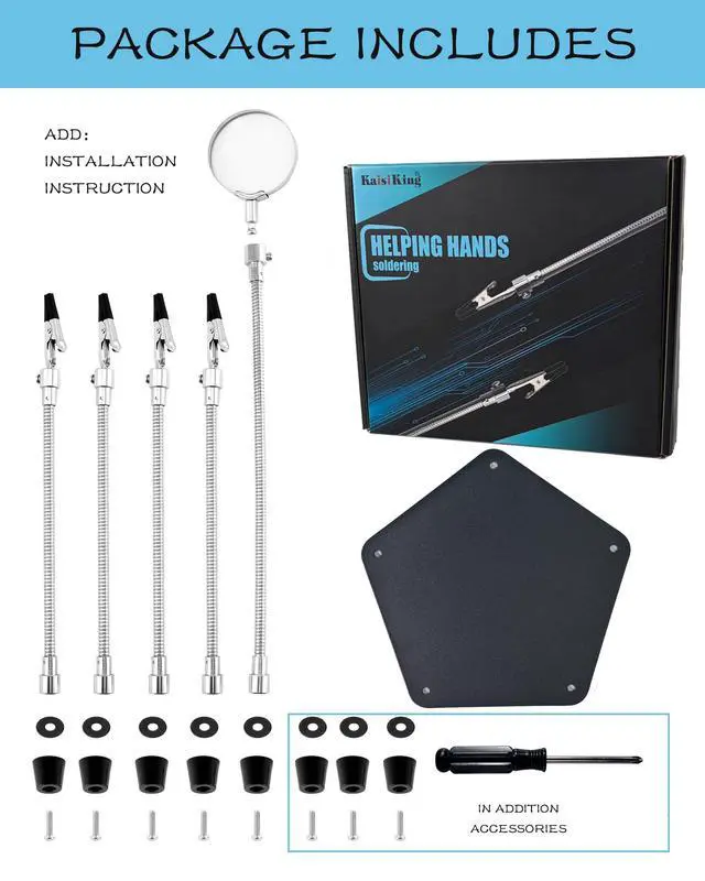 Alt view image 2 of 6 - Helping Hands Soldering Station Kit Magnifying Glass 4 Flexible Helping Hand Arms Third Hand Soldering Tool for Electronic Repair Soldering Jewelry Crafts