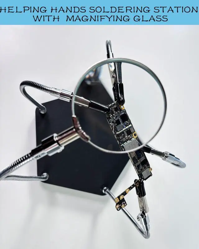 Alt view image 3 of 6 - Helping Hands Soldering Station Kit Magnifying Glass 4 Flexible Helping Hand Arms Third Hand Soldering Tool for Electronic Repair Soldering Jewelry Crafts