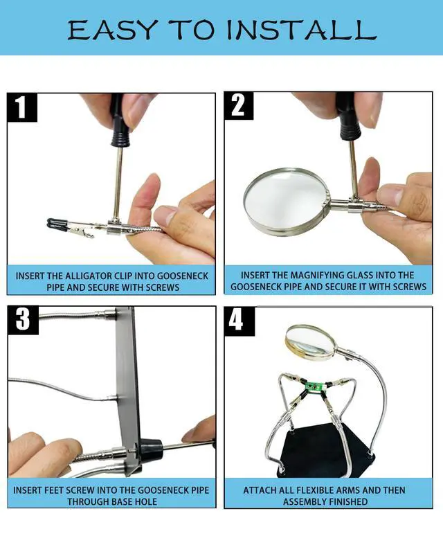 Alt view image 4 of 6 - Helping Hands Soldering Station Kit Magnifying Glass 4 Flexible Helping Hand Arms Third Hand Soldering Tool for Electronic Repair Soldering Jewelry Crafts