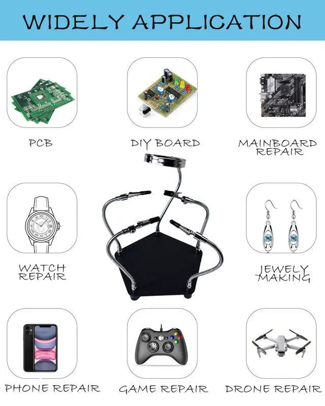 Alt view image 5 of 6 - Helping Hands Soldering Station Kit Magnifying Glass 4 Flexible Helping Hand Arms Third Hand Soldering Tool for Electronic Repair Soldering Jewelry Crafts