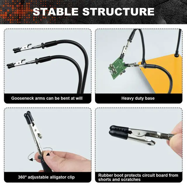 Alt view image 2 of 6 - Helping Hands Soldering Station, Soldering Kit, Third Hand Soldering Tool 4 Flexible Arms Helping Hands for Electronic Repair Soldering Jewelry Crafts-Yellow