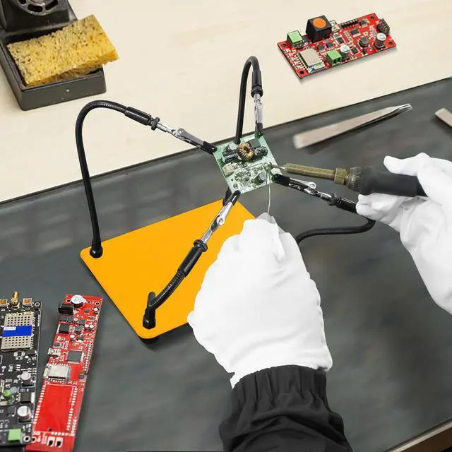 Alt view image 5 of 6 - Helping Hands Soldering Station, Soldering Kit, Third Hand Soldering Tool 4 Flexible Arms Helping Hands for Electronic Repair Soldering Jewelry Crafts-Yellow