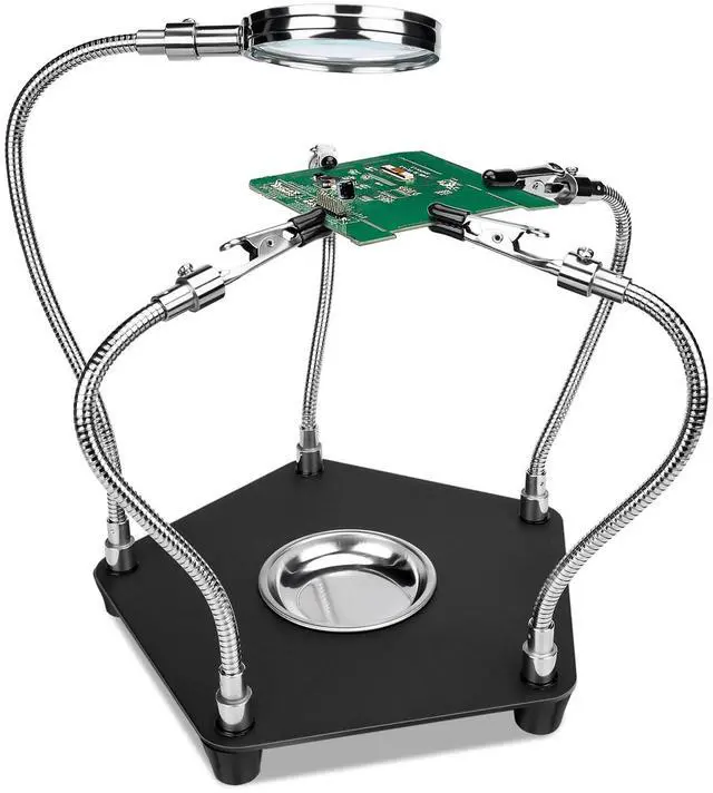 Main image of Soldering Helping Hands Third Hand Tool with 3X Magnifier, 4 Flexible Alligator Clips PCB Holder for Electronics Repair, Circuit Board Soldering and Precision DIY Work
