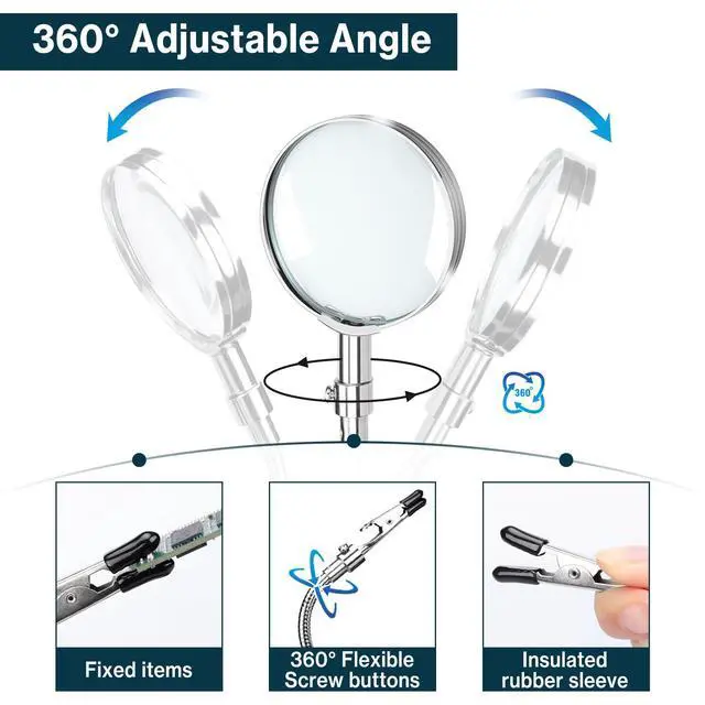 Alt view image 3 of 7 - Soldering Helping Hands Third Hand Tool with 3X Magnifier, 4 Flexible Alligator Clips PCB Holder for Electronics Repair, Circuit Board Soldering and Precision DIY Work