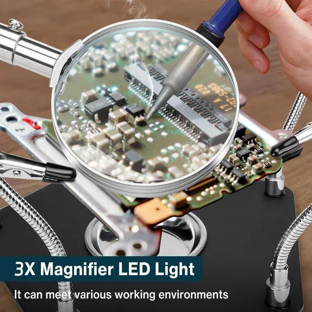 Alt view image 2 of 7 - Soldering Helping Hands Third Hand Tool with 3X Magnifier, 4 Flexible Alligator Clips PCB Holder for Electronics Repair, Circuit Board Soldering and Precision DIY Work