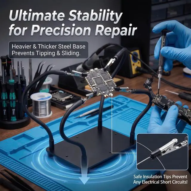 Alt view image 5 of 7 - Third Hand Soldering Tool, Adjustable Helping Hands for Soldering, Soldering Station with Heavy-Duty Steel Base, PCB Holder for Soldering, 3rd Hand Soldering Tool & Circuit Board Holder