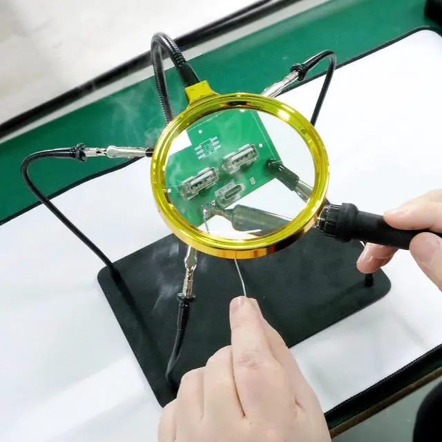 Alt view image 2 of 7 - Helping Hands Soldering Station with 3X Magnifying Glass, 4 Flexible Helping Hand Arms Magnifier and Third Hand Soldering Tool for Electronic Repair Soldering Jewelry Crafts