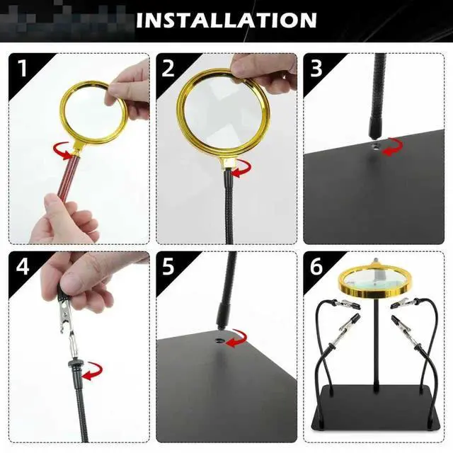 Alt view image 5 of 7 - Helping Hands Soldering Station with 3X Magnifying Glass, 4 Flexible Helping Hand Arms Magnifier and Third Hand Soldering Tool for Electronic Repair Soldering Jewelry Crafts