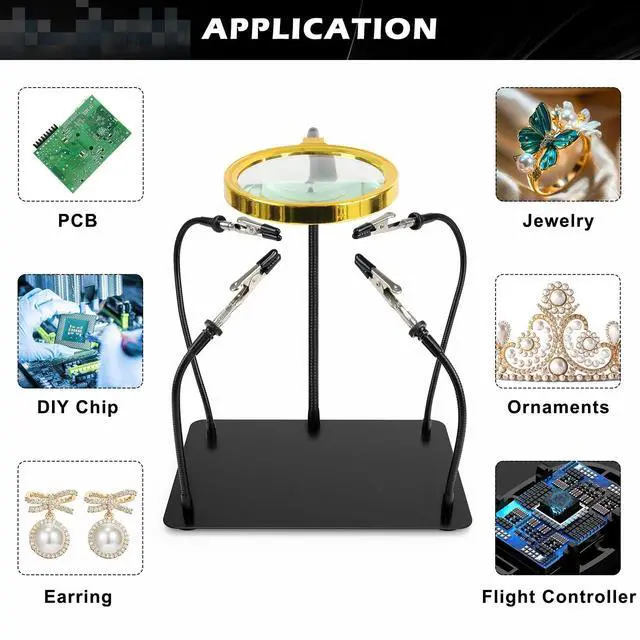 Alt view image 6 of 7 - Helping Hands Soldering Station with 3X Magnifying Glass, 4 Flexible Helping Hand Arms Magnifier and Third Hand Soldering Tool for Electronic Repair Soldering Jewelry Crafts