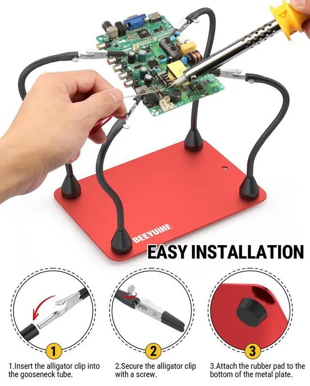 Alt view image 2 of 7 - Helping Hands Soldering Station 4 Magnetic Flexible Arms Solder Helping Hands, Third Hand Soldering Tool for Electronic Repair Soldering Jewelry Crafts #MK90