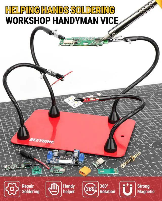 Alt view image 3 of 7 - Helping Hands Soldering Station 4 Magnetic Flexible Arms Solder Helping Hands, Third Hand Soldering Tool for Electronic Repair Soldering Jewelry Crafts #MK90