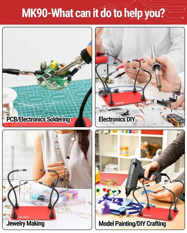 Alt view image 5 of 7 - Helping Hands Soldering Station 4 Magnetic Flexible Arms Solder Helping Hands, Third Hand Soldering Tool for Electronic Repair Soldering Jewelry Crafts #MK90