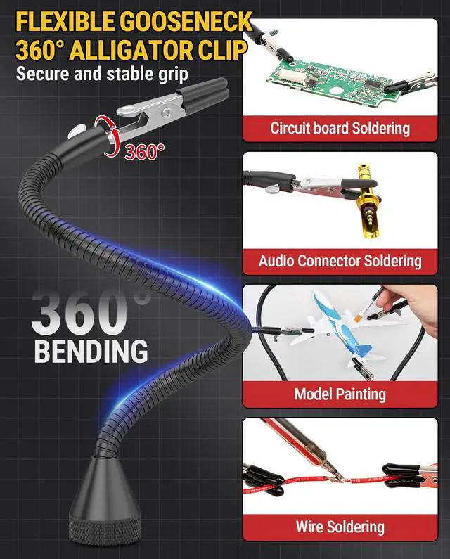 Alt view image 6 of 7 - Helping Hands Soldering Station 4 Magnetic Flexible Arms Solder Helping Hands, Third Hand Soldering Tool for Electronic Repair Soldering Jewelry Crafts #MK90