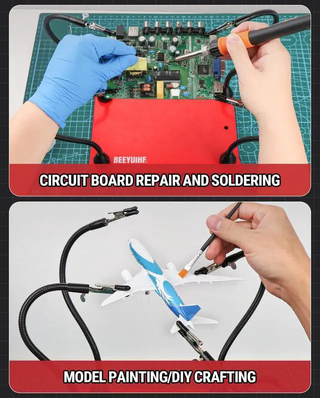 Alt view image 7 of 7 - Helping Hands Soldering Station 4 Magnetic Flexible Arms Solder Helping Hands, Third Hand Soldering Tool for Electronic Repair Soldering Jewelry Crafts #MK90