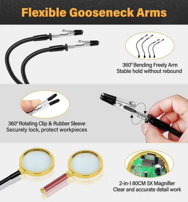 Alt view image 2 of 7 - Helping Hands Soldering Station with 5X Magnifying Glass, 4 Flexible Arms Solder Helping Hand Magnifier and Third Hand Soldering Tool for Electronic Repair Soldering Jewelry Crafts
