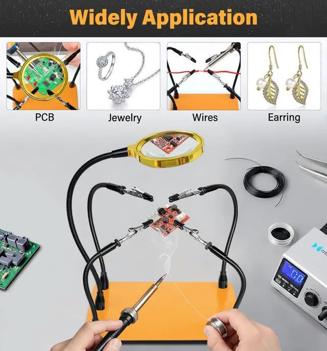 Alt view image 6 of 7 - Helping Hands Soldering Station with 5X Magnifying Glass, 4 Flexible Arms Solder Helping Hand Magnifier and Third Hand Soldering Tool for Electronic Repair Soldering Jewelry Crafts