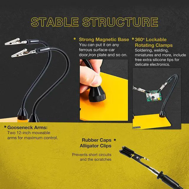 Alt view image 2 of 7 - 2 Pack Set Magnetic Flexible Gooseneck Metal with Alligator Clips for Helping Hands Third Hand Tool Automobile Electronics Soldering Jewelry Painting Art Crafts Hobby