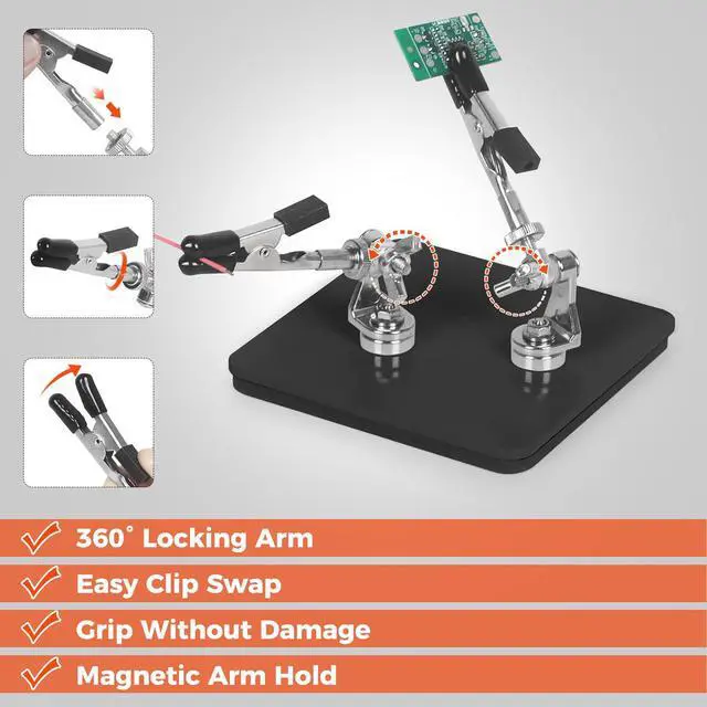 Alt view image 2 of 7 - Helping Hands Soldering Station Compact Solder Clamp Tool for Electronics, Jewelry, DIY Repair & Small PCB Holder Projects with 3.9" Base, 2 Flexible Magnetic Arms, Adjustable Versatile Stand